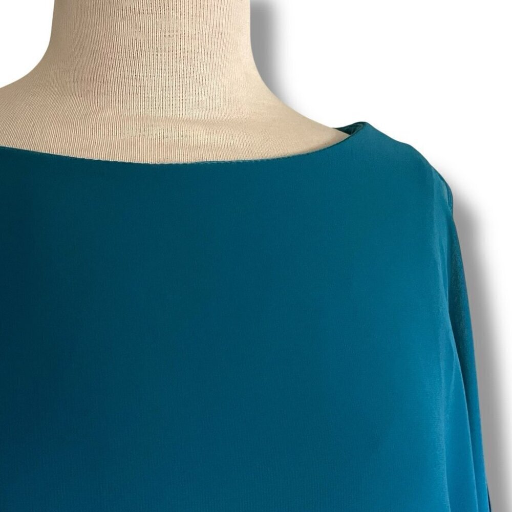 Joseph Ribkoff Womens Dress Sz 14 Peacock Blue Caped Rhinestone Trim Stretch - Picture 6 of 10
